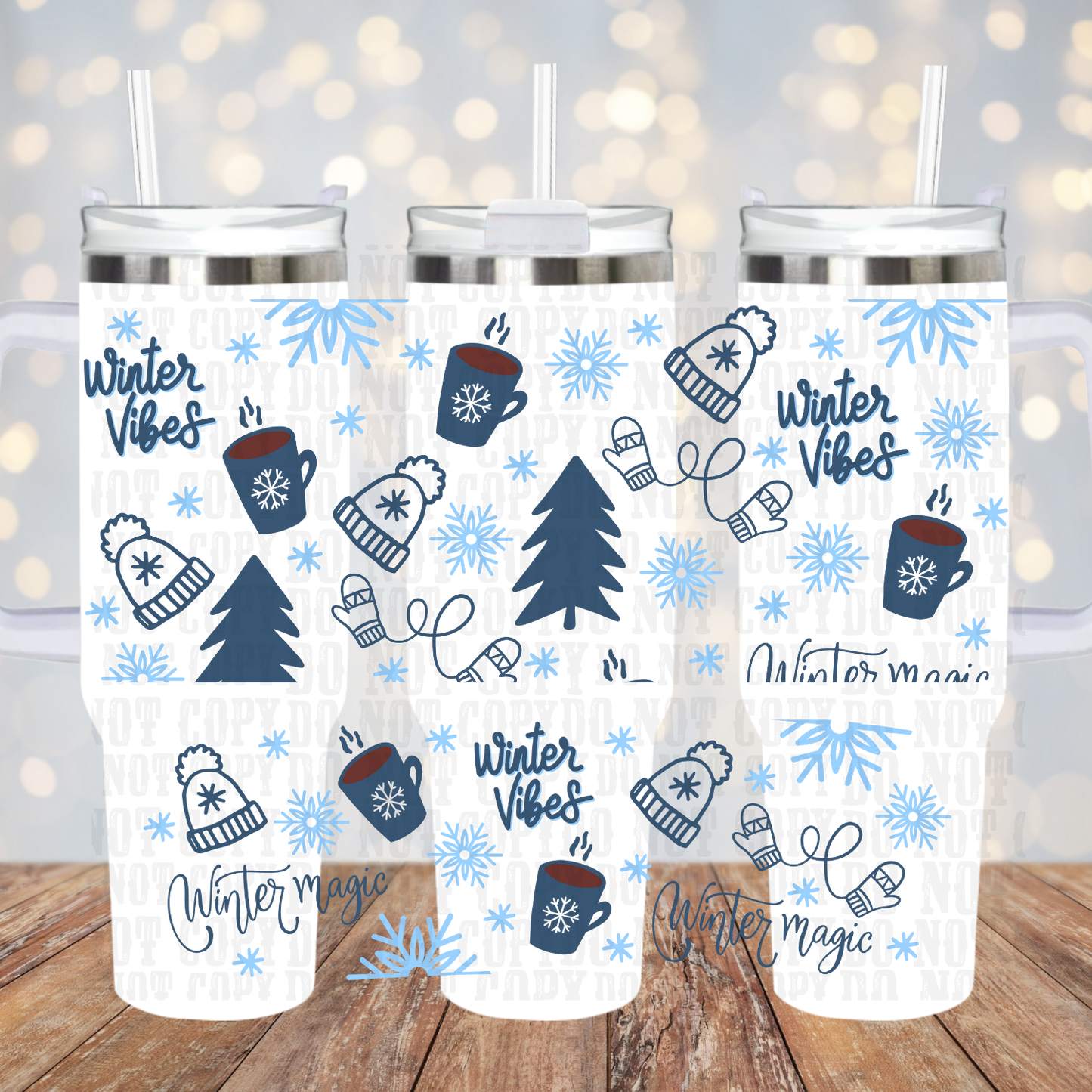 40oz BLUE CHRISTMAS WINTER VIBES UV DTF CUP WRAP