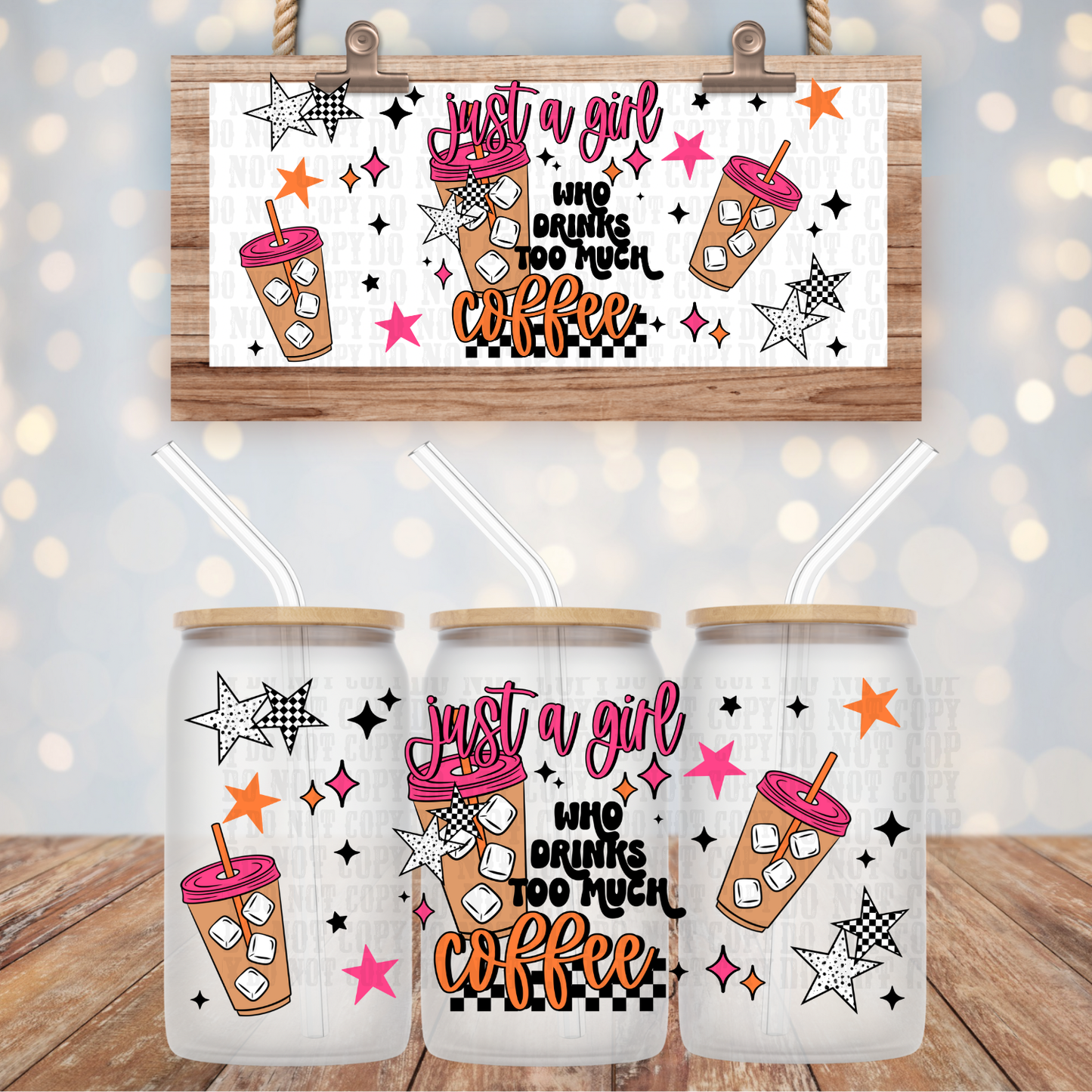 CHECKERED TOO MUCH COFFEE UV DTF CUP WRAP