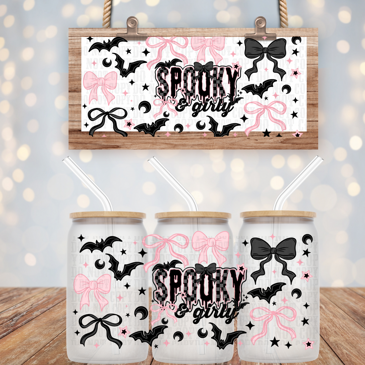 COQUETTE SPOOKY GIRL UV DTF CUP WRAP