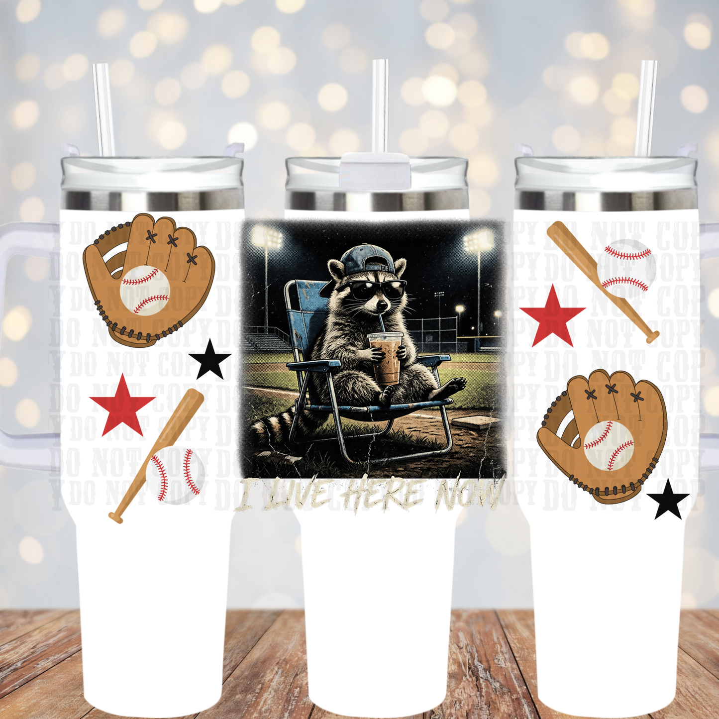 40oz RACOON BABSEBALL UV DTF Cup Wrap - SHOP EXCLUSIVE BY CIERRA
