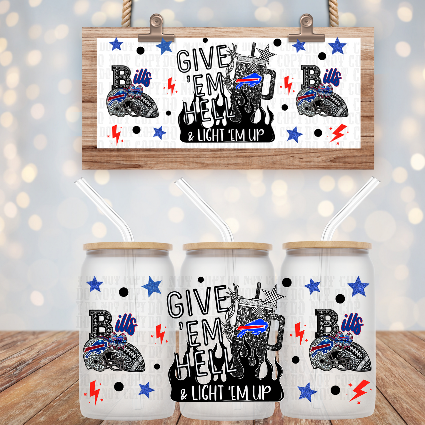 Give Em Hell Football Bundle UV DTF CUP WRAP
