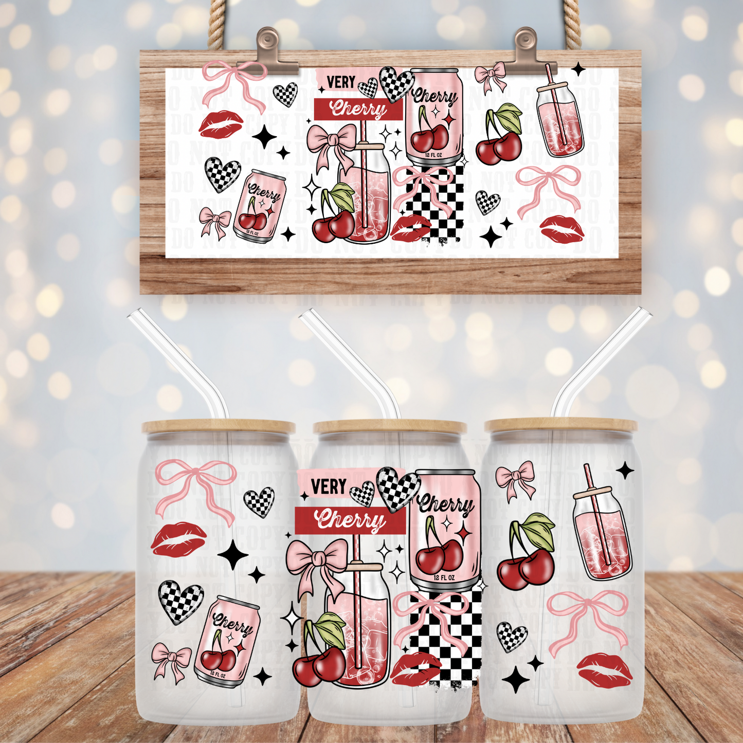 VERY CHERRY BEVY UV DTF CUP WRAP