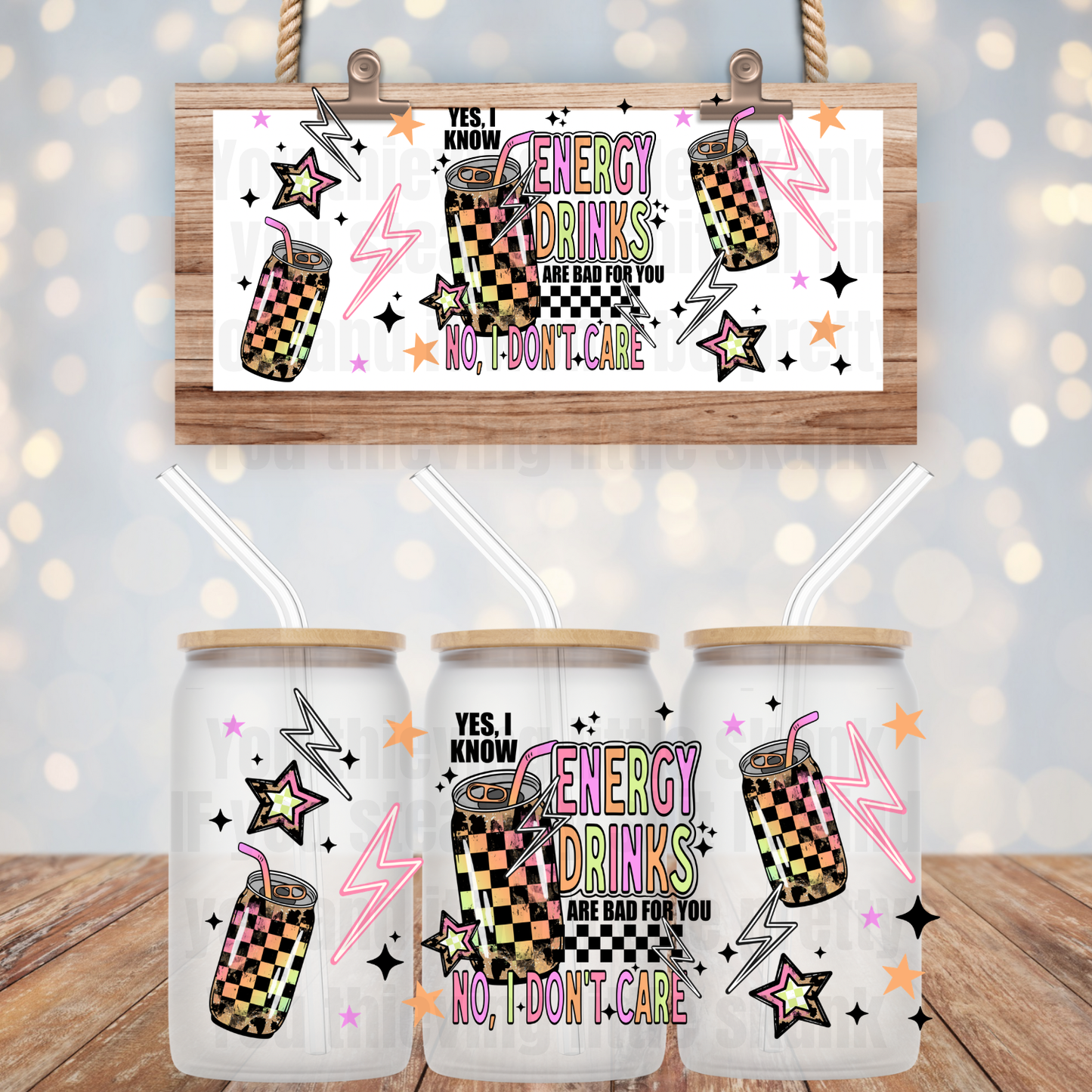 NEON ENERGY DRINKS UV DTF CUP WRAP