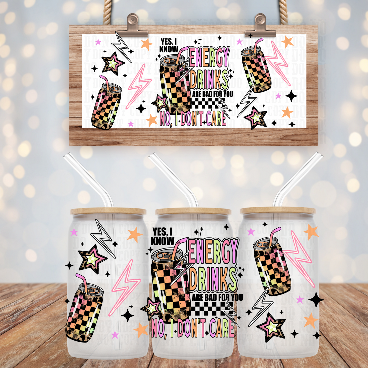 NEON CHECKERED ENERGY DRINK UV DTF CUP WRAP