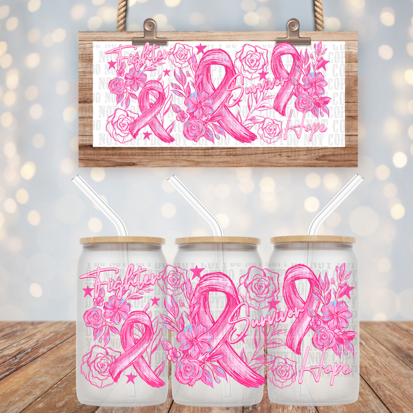 PINK RIBBON UV DTF CUP WRAP