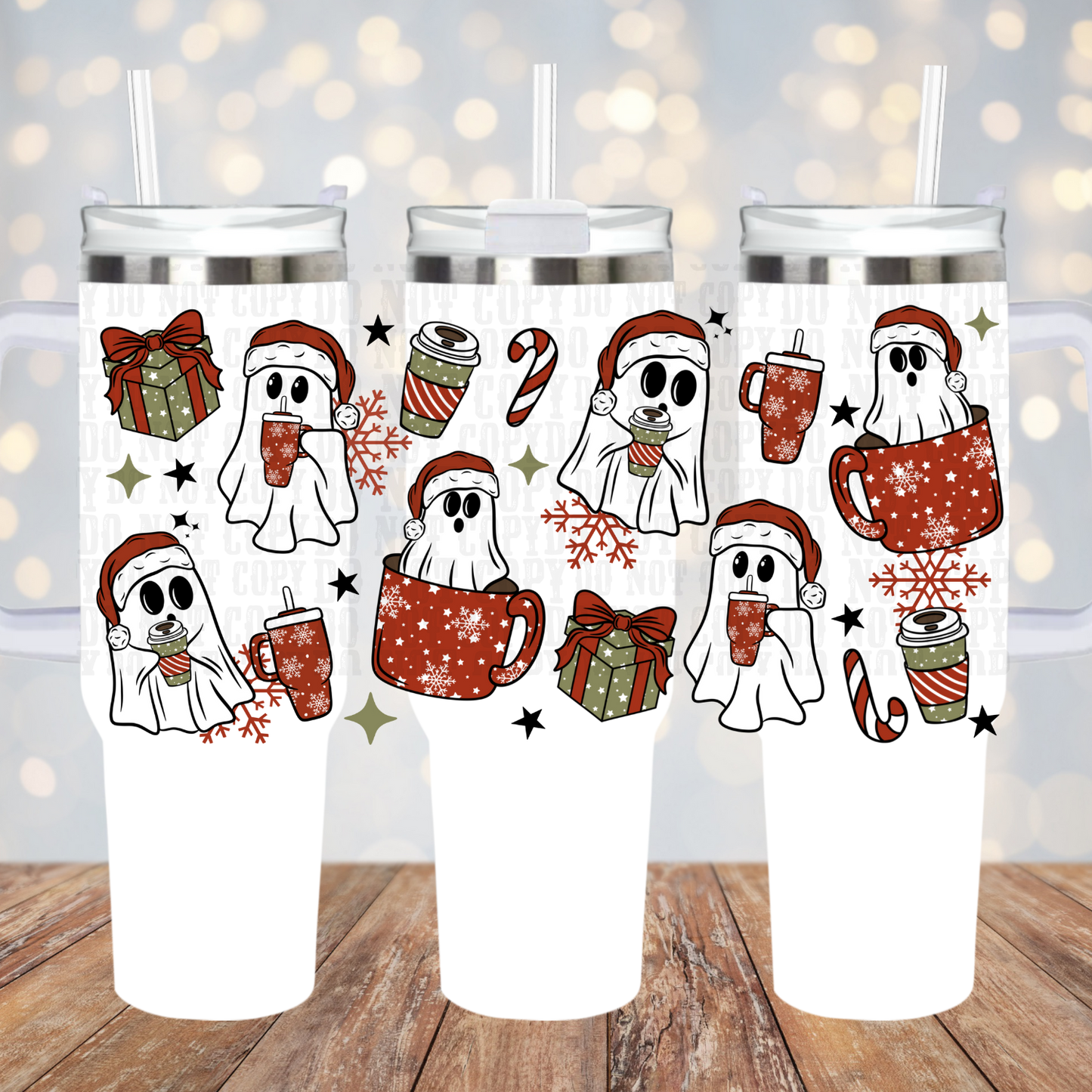 40oz GHOSTY CHRISTMAS COFFEE UV DTF CUP WRAP