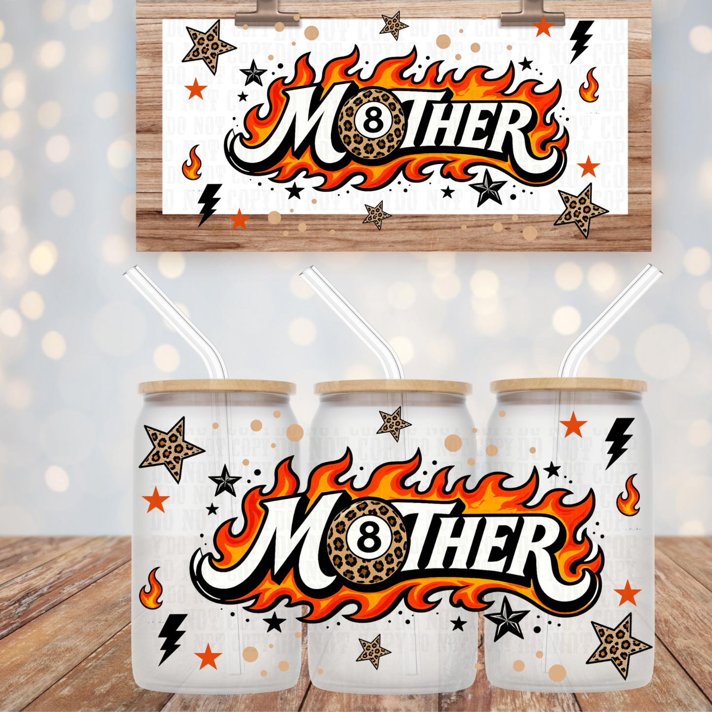 8 BALL FLAME MOTHER UV DTF CUP WRAP-Shop Exclusive by Ciera