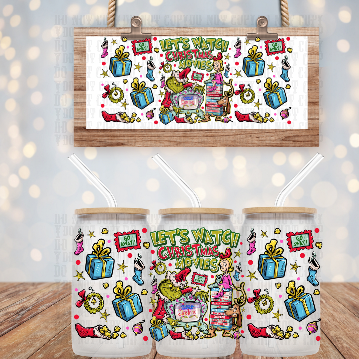 GRUMPY CHRISTMAS MOVIES UV DTF CUP WRAP
