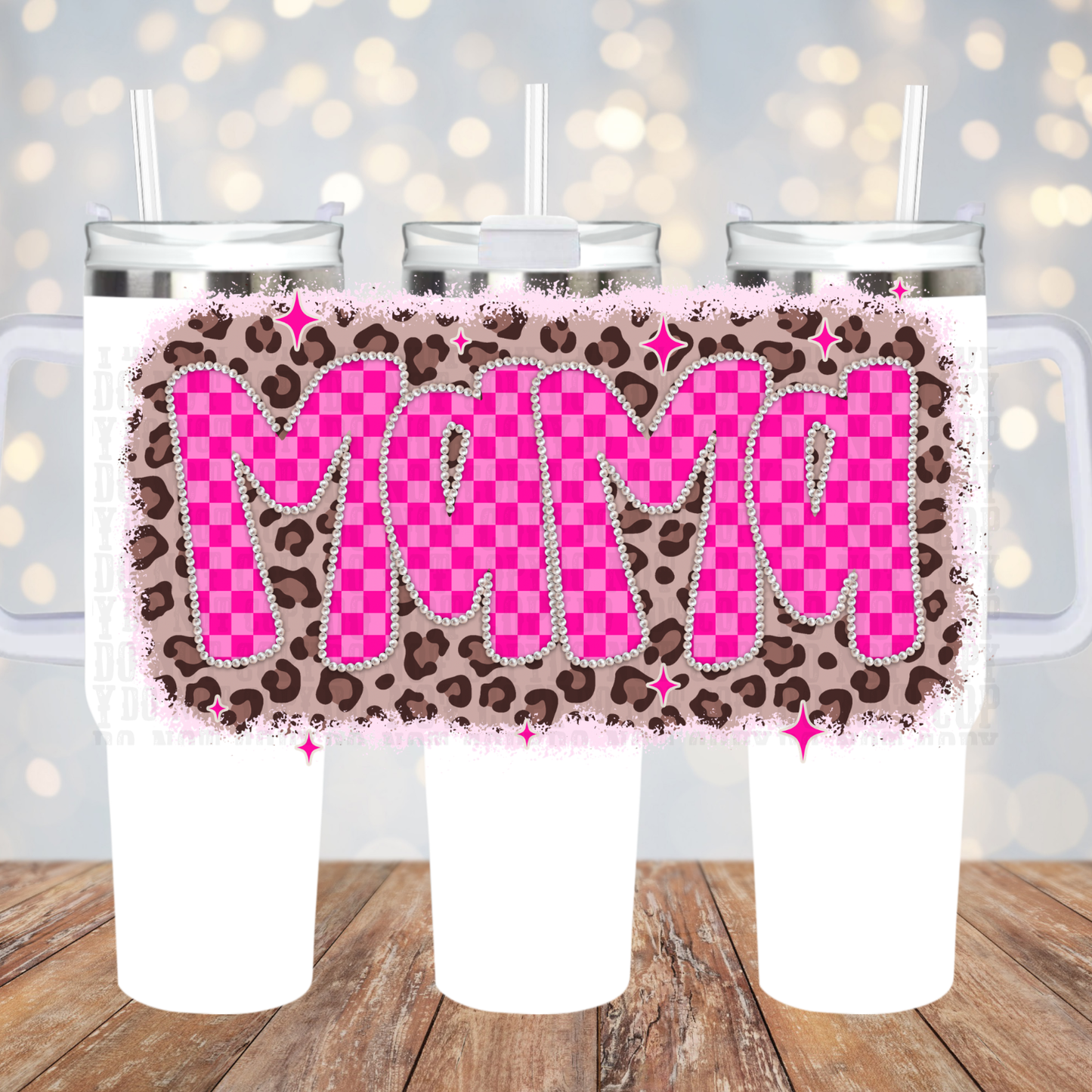 40oz LEOPARD HOT PINK CHCECKER MAMA UV DTF Cup Wrap - SHOP EXCLUSIVE BY CIERRA