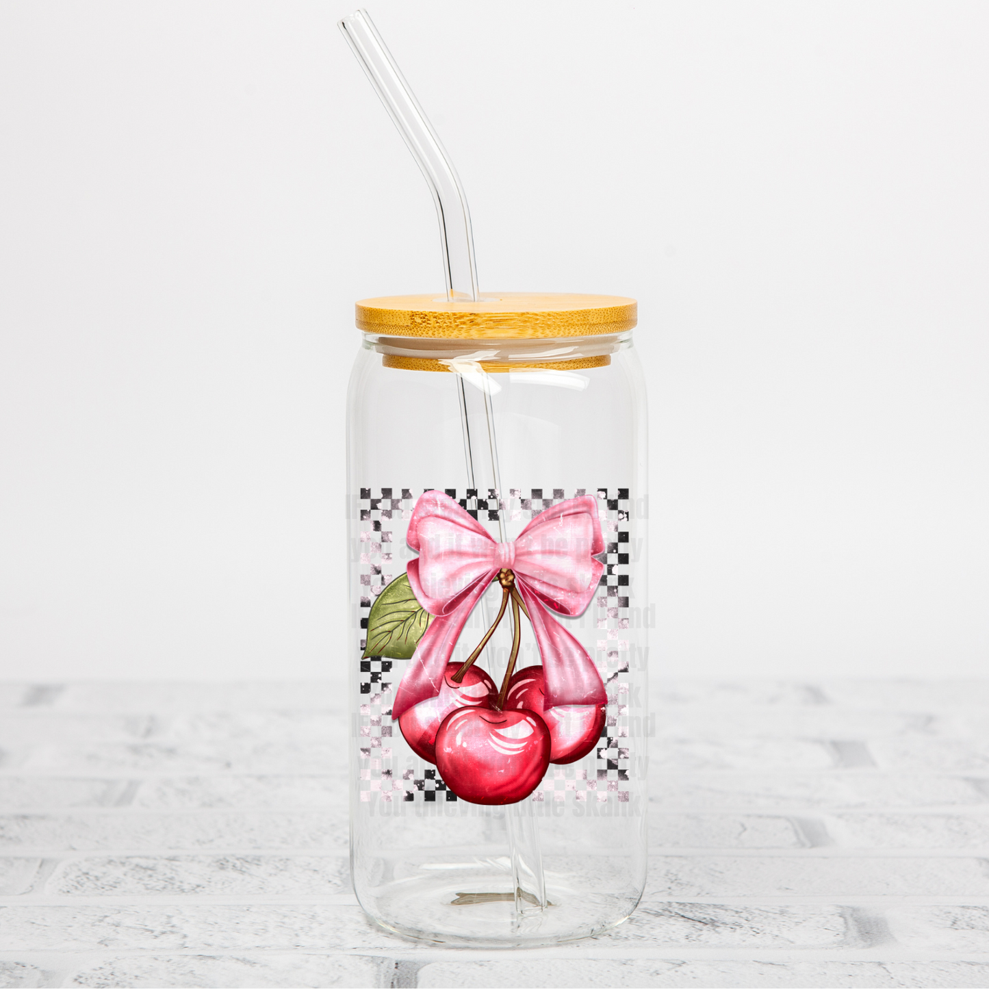 CHECKERED COQUETTE CHERRY UV DTF DECAL