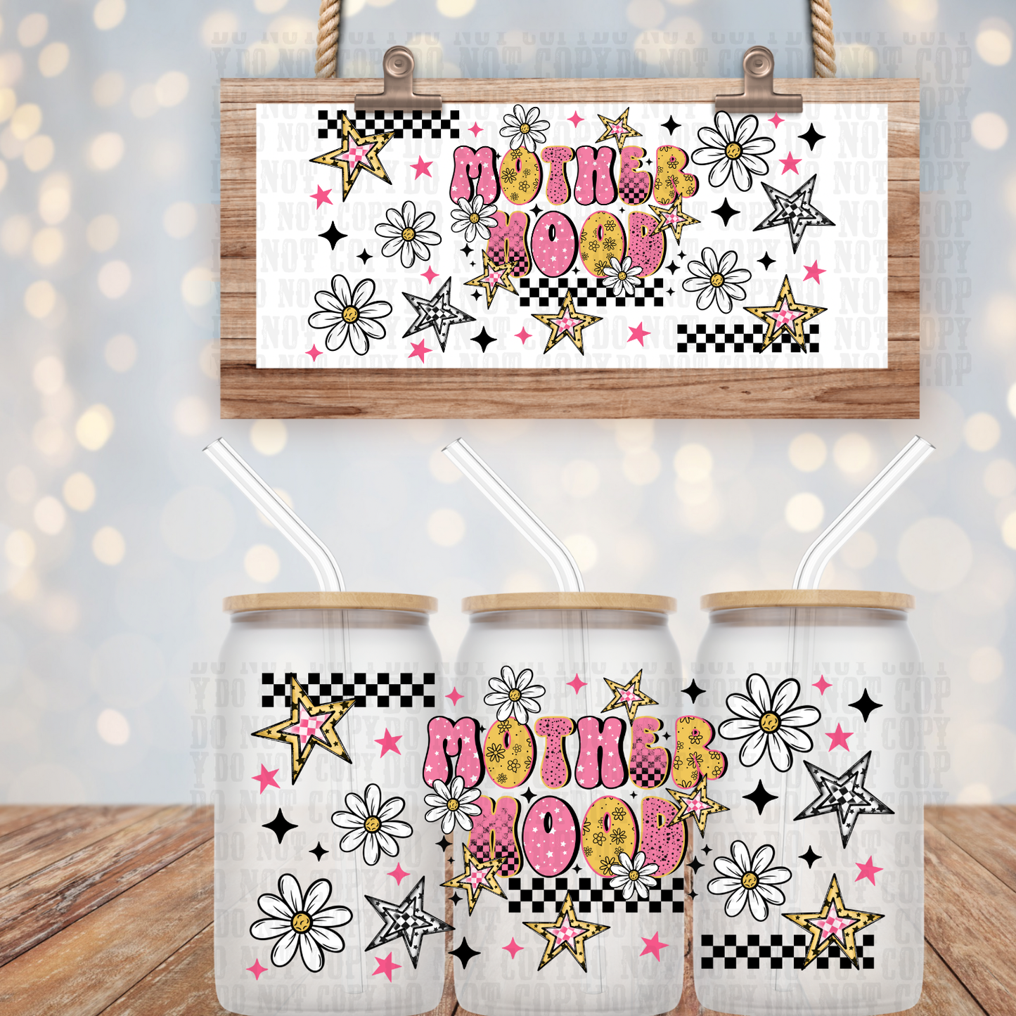 CHECKERED MULTI-COLORED MOTHER HOOD UV DTF CUP WRAP