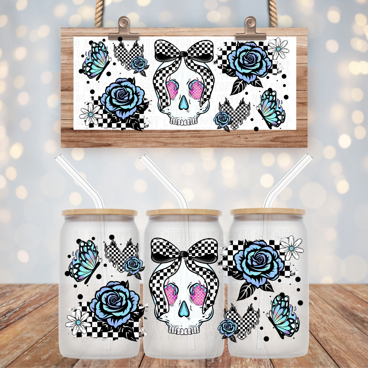 FLORAL SKULL BUTTERFLY UV DTF CUP WRAP