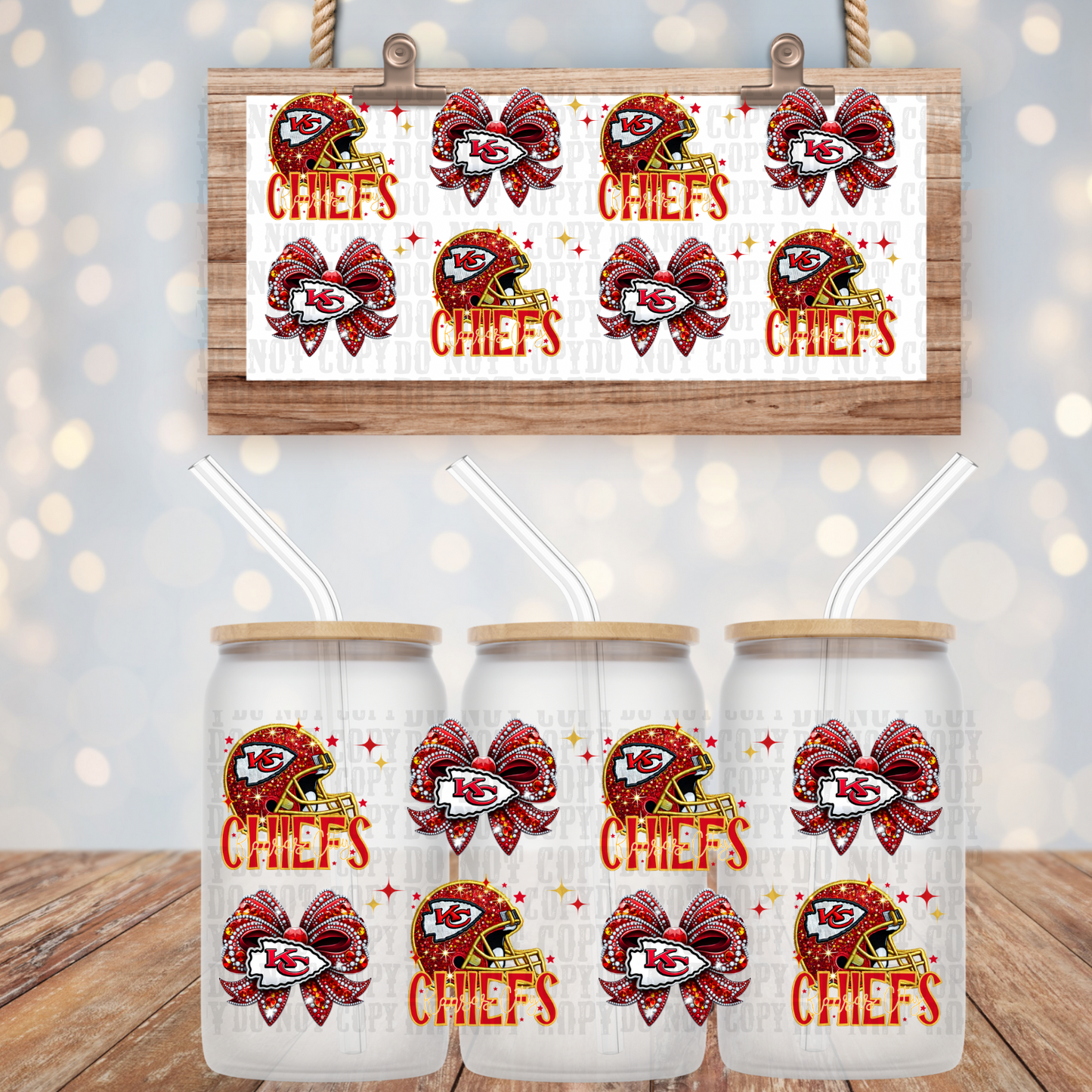 KC STACKED FAUX RHINESTONE - 16oz UV DTF CUP WRAP