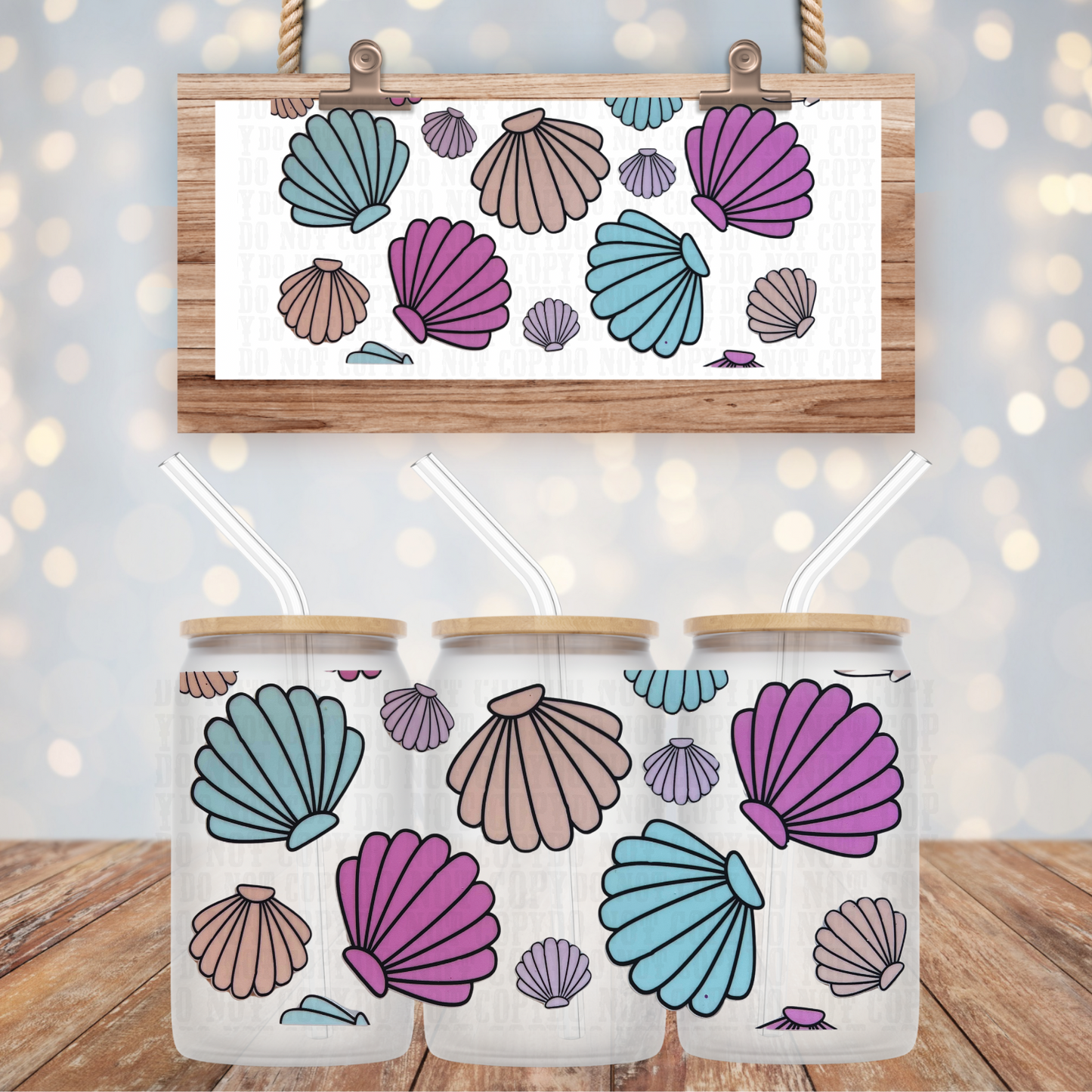 COLORFUL SUMMER SHELLS UV DTF CUP WRAP