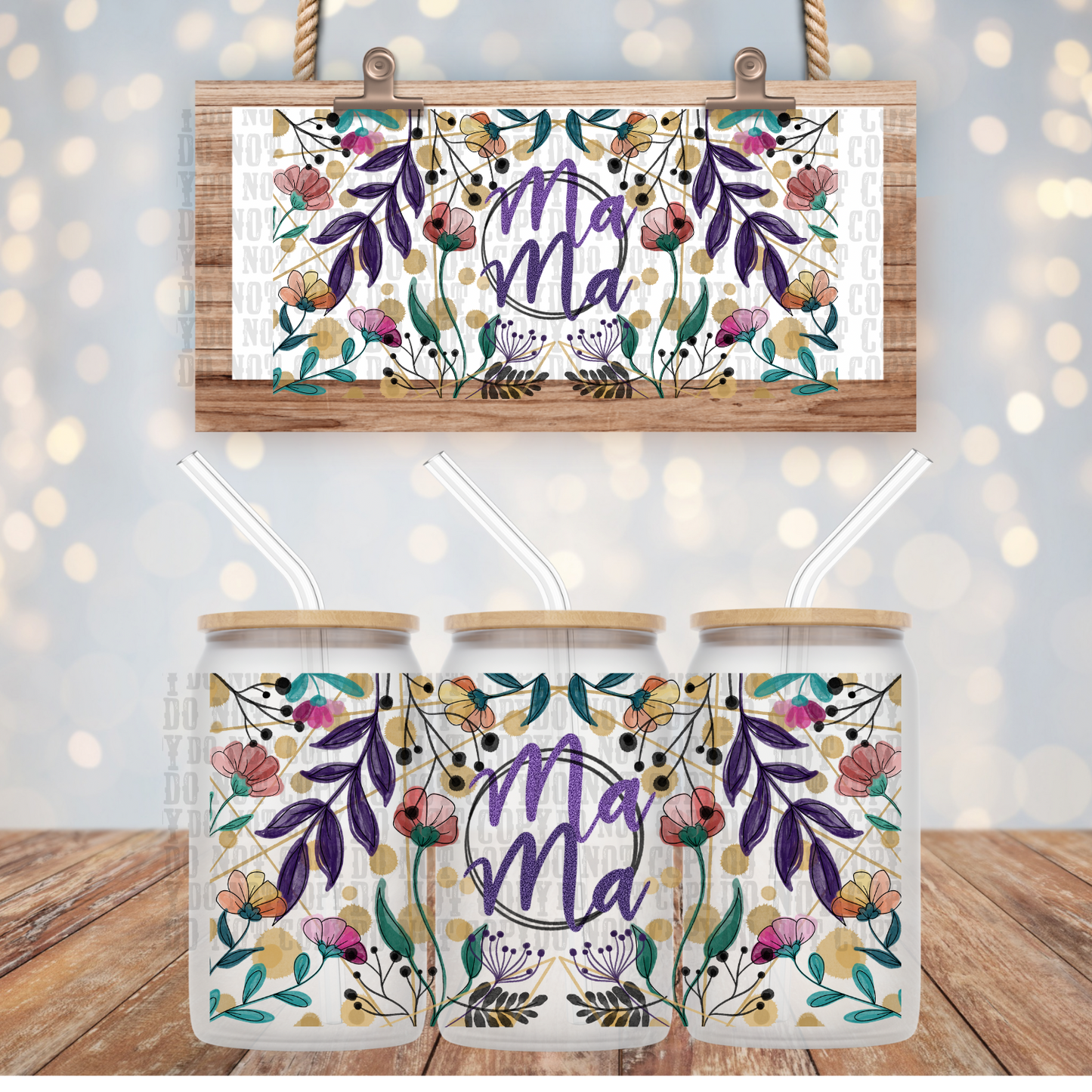 PURPLE MAMA FLORAL UV DTF CUP WRAP