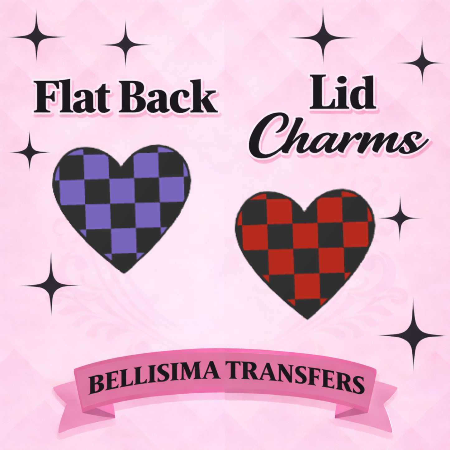 CHECKERED HEARTS Flat Back Lid Charms