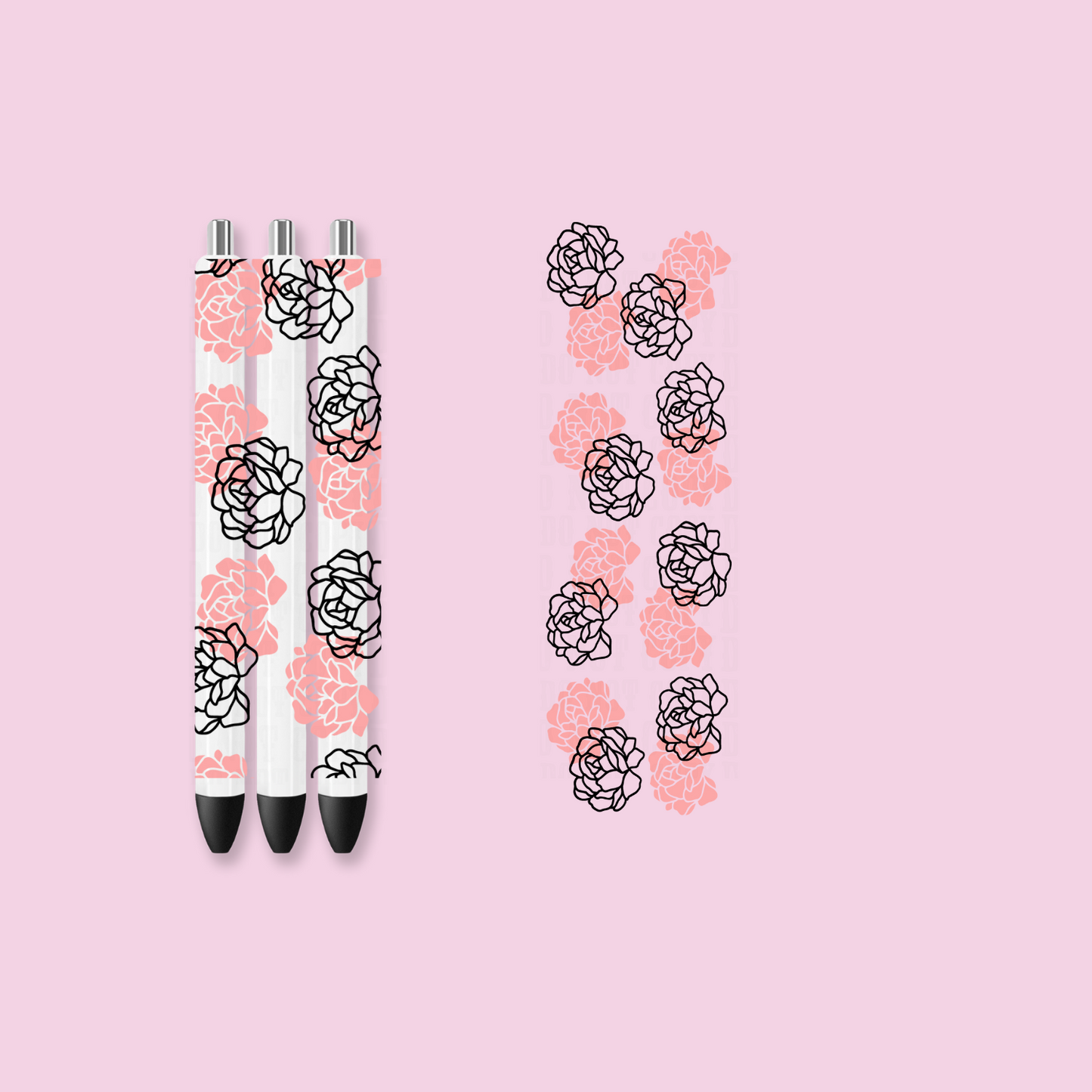HOT PINK AND BLACK FLORAL UV DTF Pen Wrap