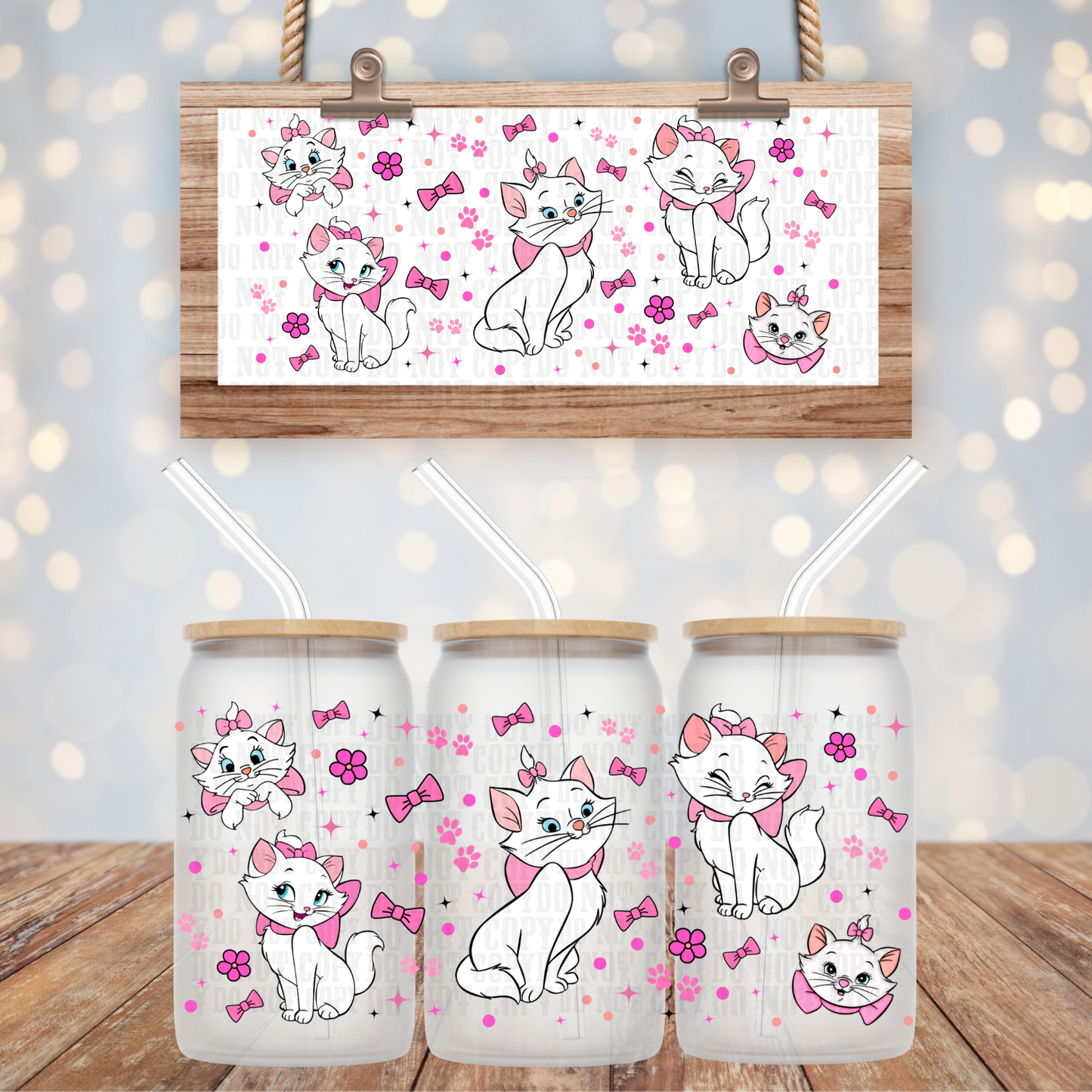 Coquette White Cat UV DTF CUP WRAP