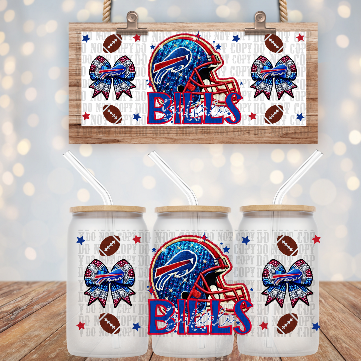 BILLS HELMUT FAUX RHINESTONE - 16oz UV DTF CUP WRAP