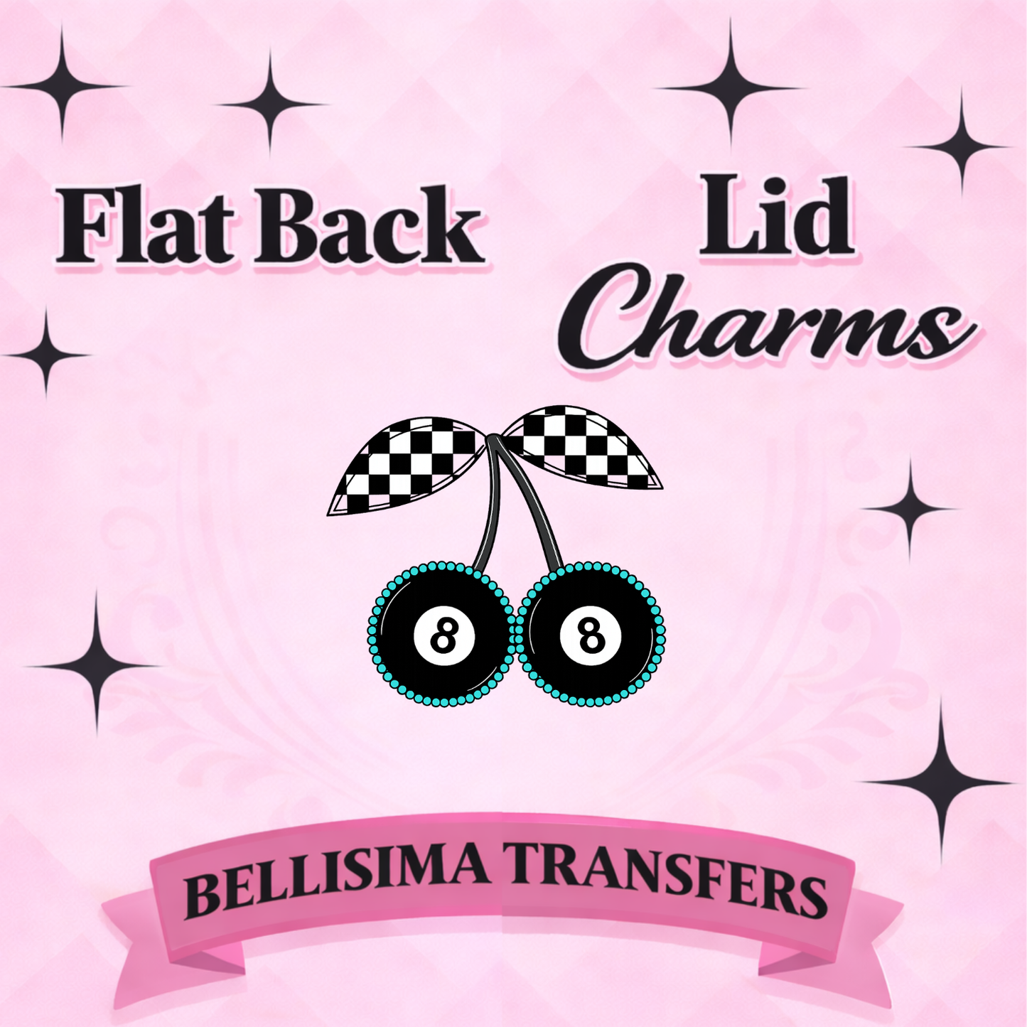 CHECKER 8 BALL CHERRY Flat Back Lid Charms