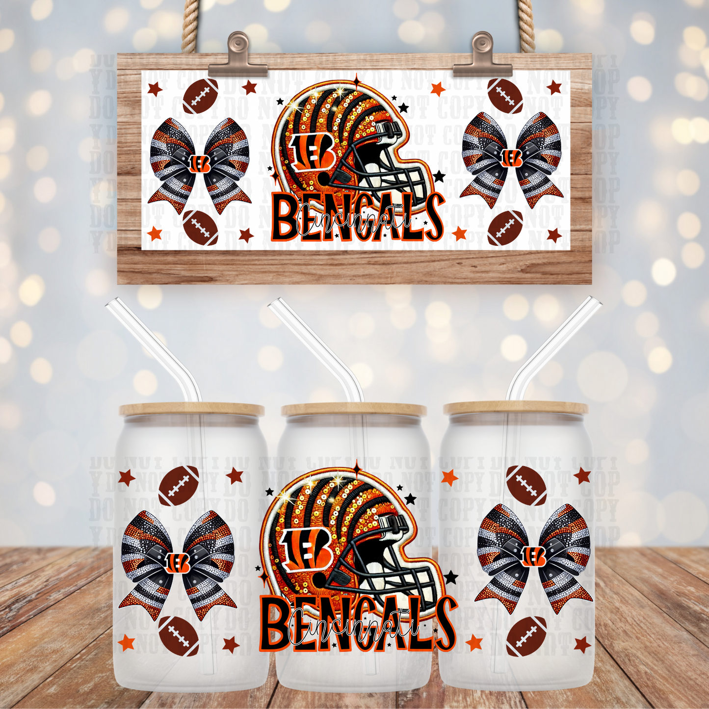 COQUETTE BENGAL FOOTBALL BUNDLE UV DTF CUP WRAP