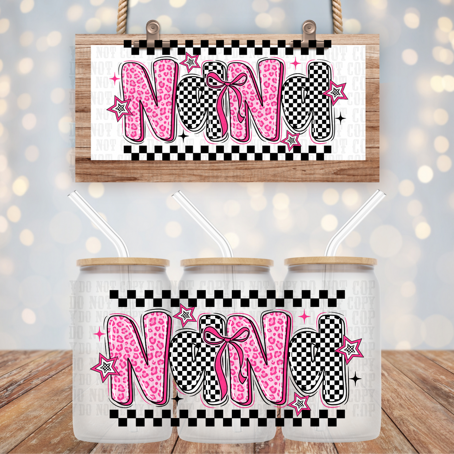 CHECKERED NANA UV DTF CUP WRAP