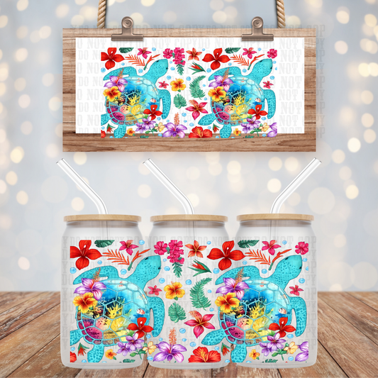 FLORAL SEA TURTLES UV DTF CUP WRAP