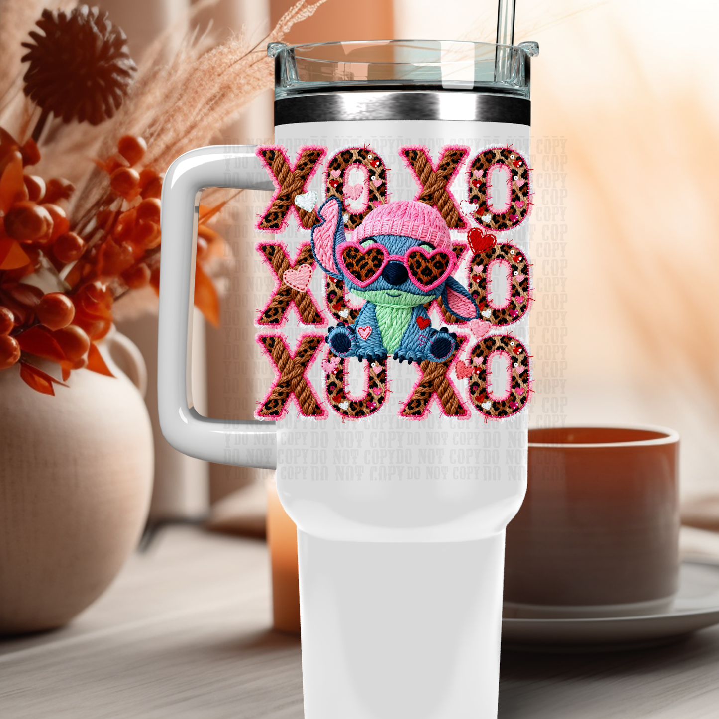 40OZ FAUX YARN XOXO BLUE UV DTF CUP DECAL