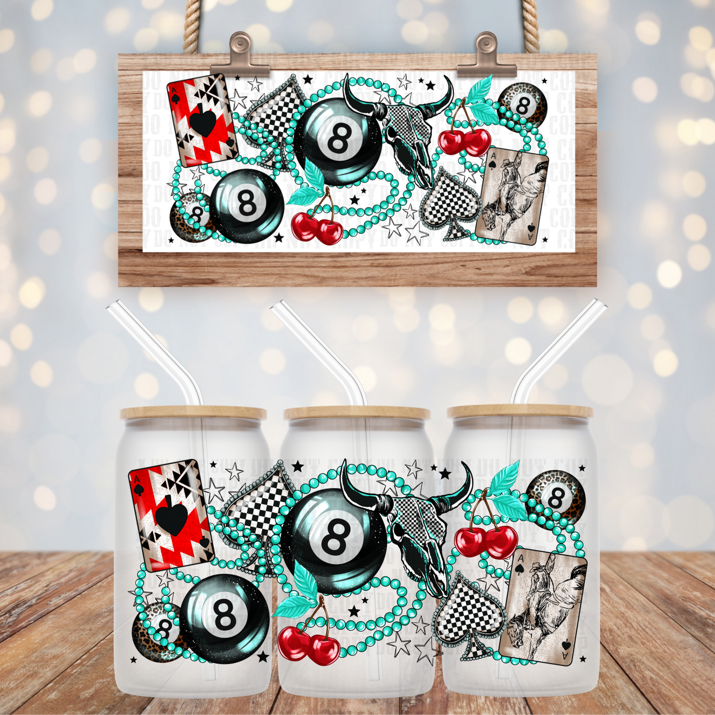 8 BALL TURQOUISE UV DTF CUP WRAP