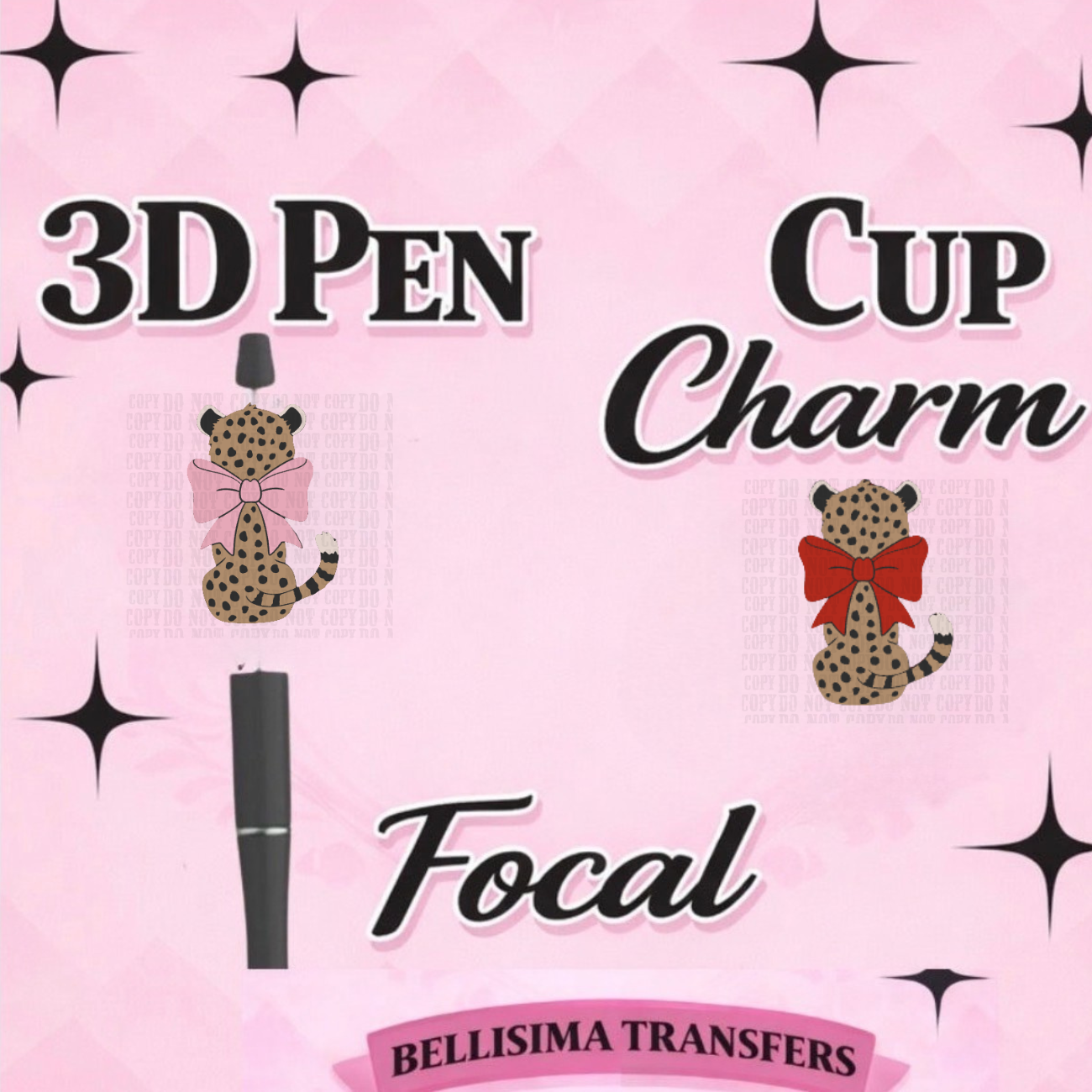 CHEETAH W/ BOW Focal Pen & Cup Charm -Interchangeable Decorative Pen Toppers | Cup Charms