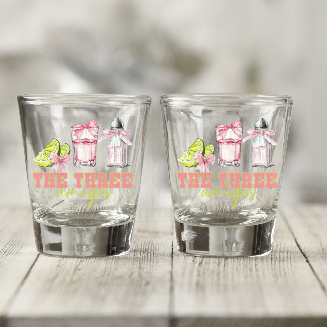 PINK THREE AMIGOS UV DTF SHOT GLASS