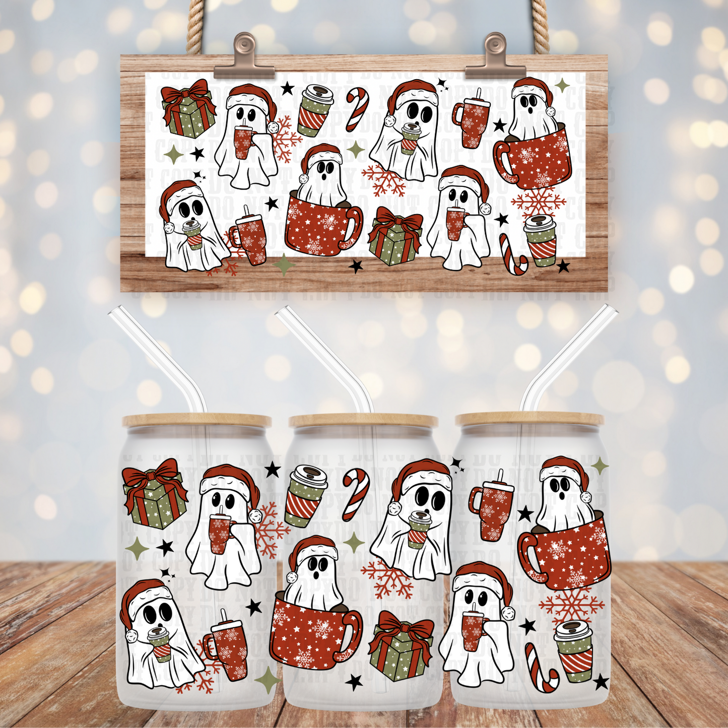 GHOST CHRISTMAS COFFEE UV DTF CUP WRAP