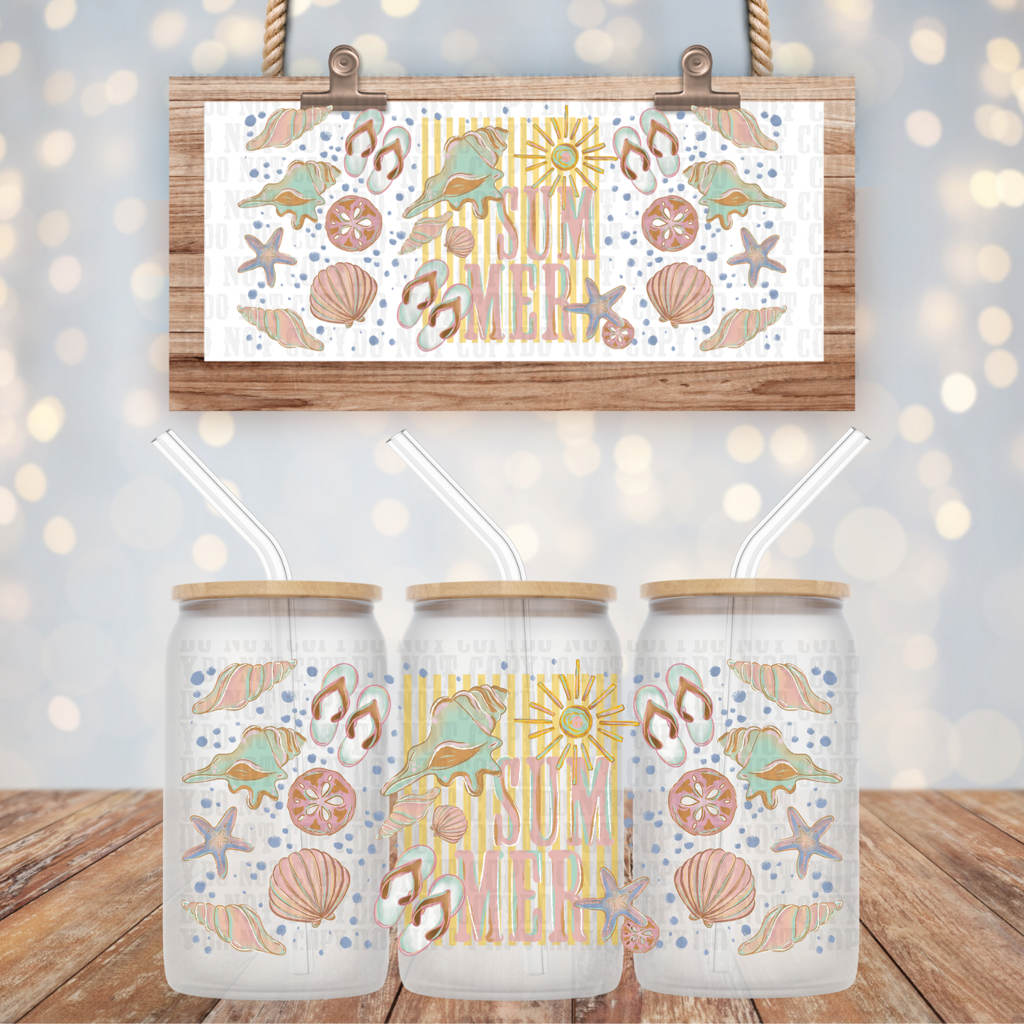 PASTEL SUMMER SHELLS UV DTF CUP WRAP