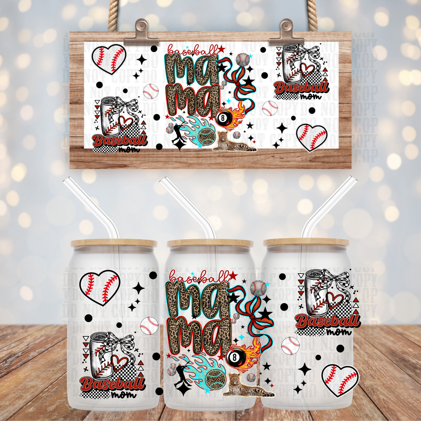 CHEETAH BASEBALL MAMA UV DTF CUP WRAP - SHOP EXCLUSIVE