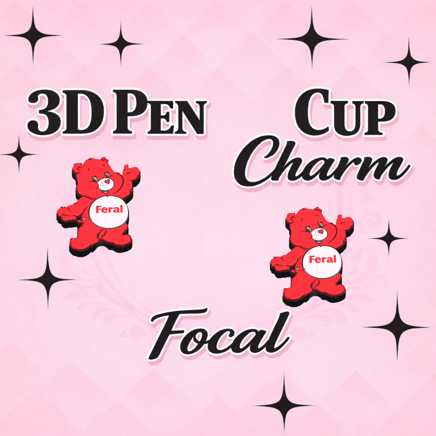 FERAL BEAR Focal for Pen & Cup Charms -Interchangeable Decorative Pen Toppers