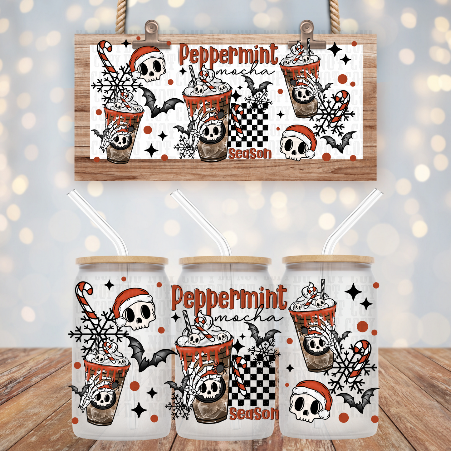 SKELLY PEPPERMINT MOCHA UV DTF CUP WRAP