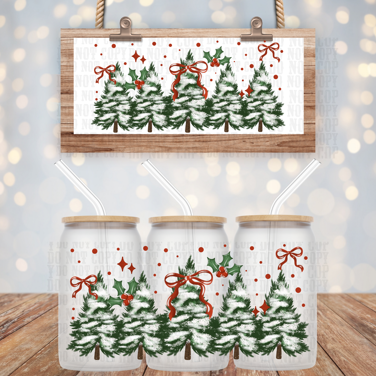 SNOWY CHRISTMAS TREES UV DTF CUP WRAP