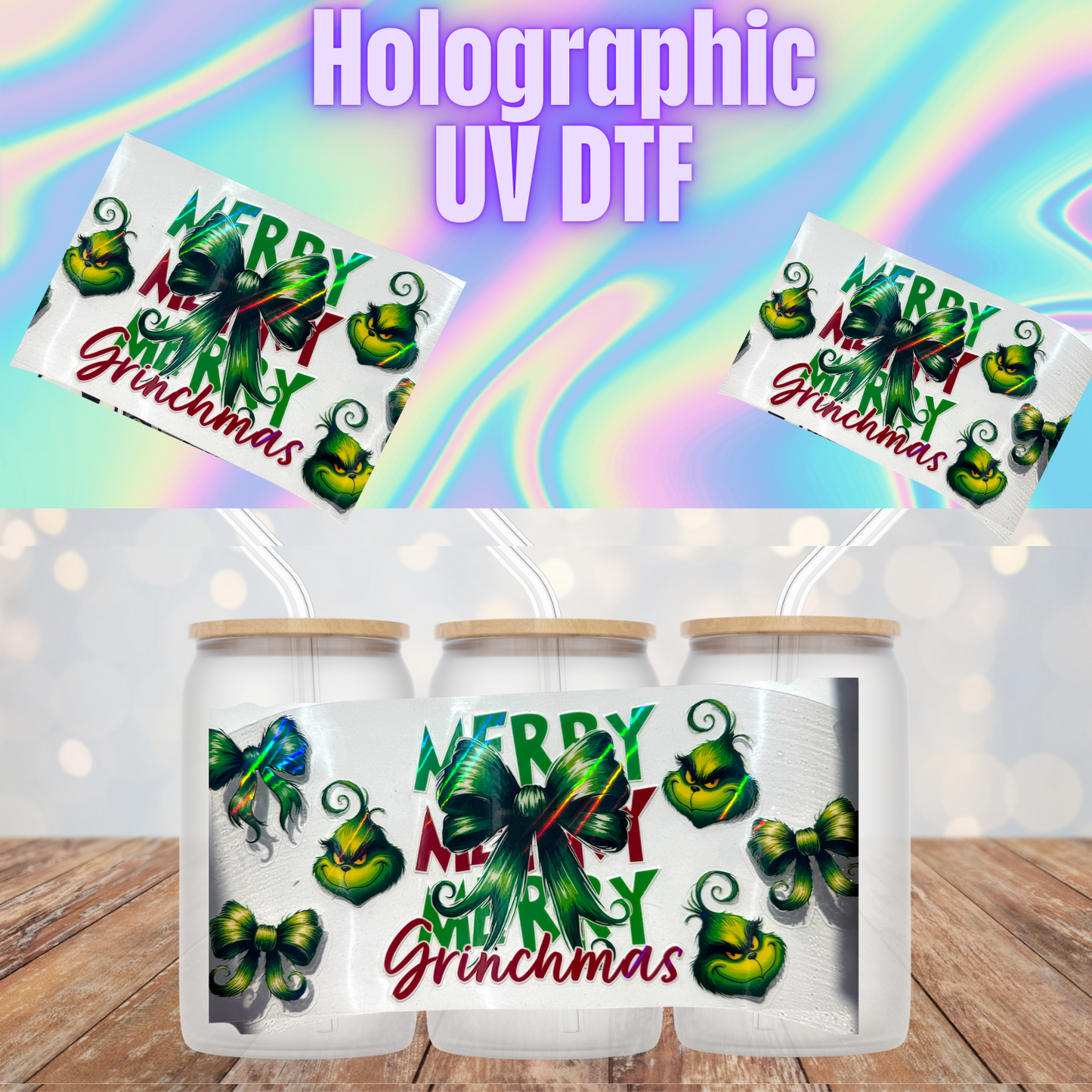 HOLOGRAPHIC GRUMPY MERRY STACKED UV DTF CUP WRAP