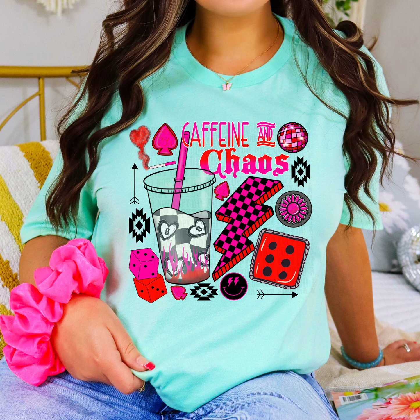 CAFFEINE AND CHAOS CHECKERED PINK