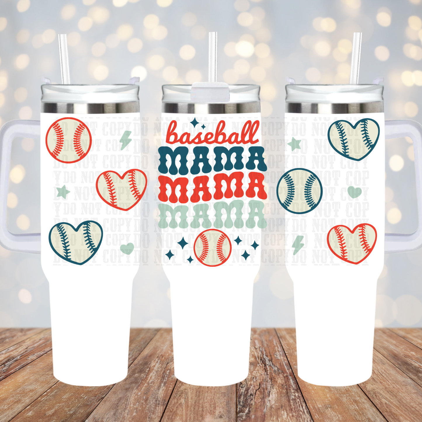40oz STACKED BASEBALL MAMA UV DTF Cup Wrap