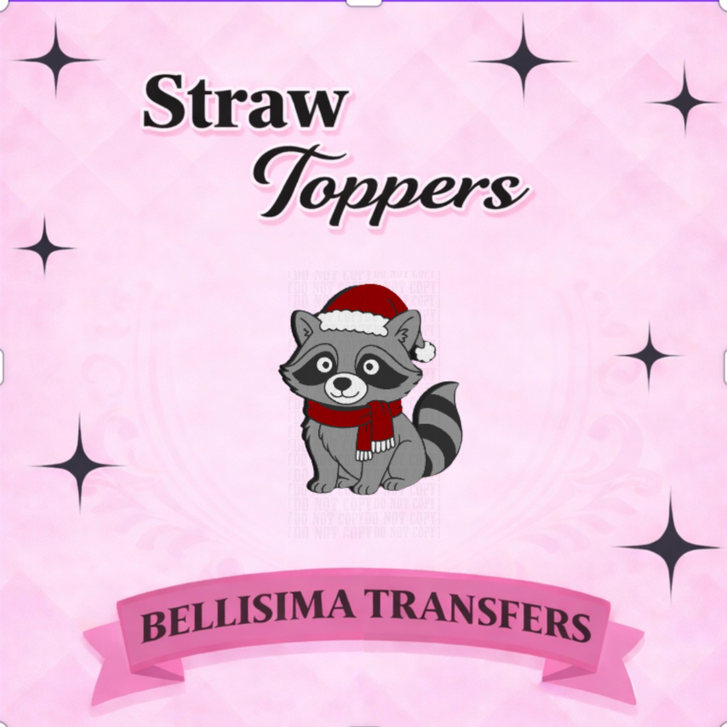 FESTIVE RACOON STRAW TOPPER STANDARD SIZE OR STANLEY