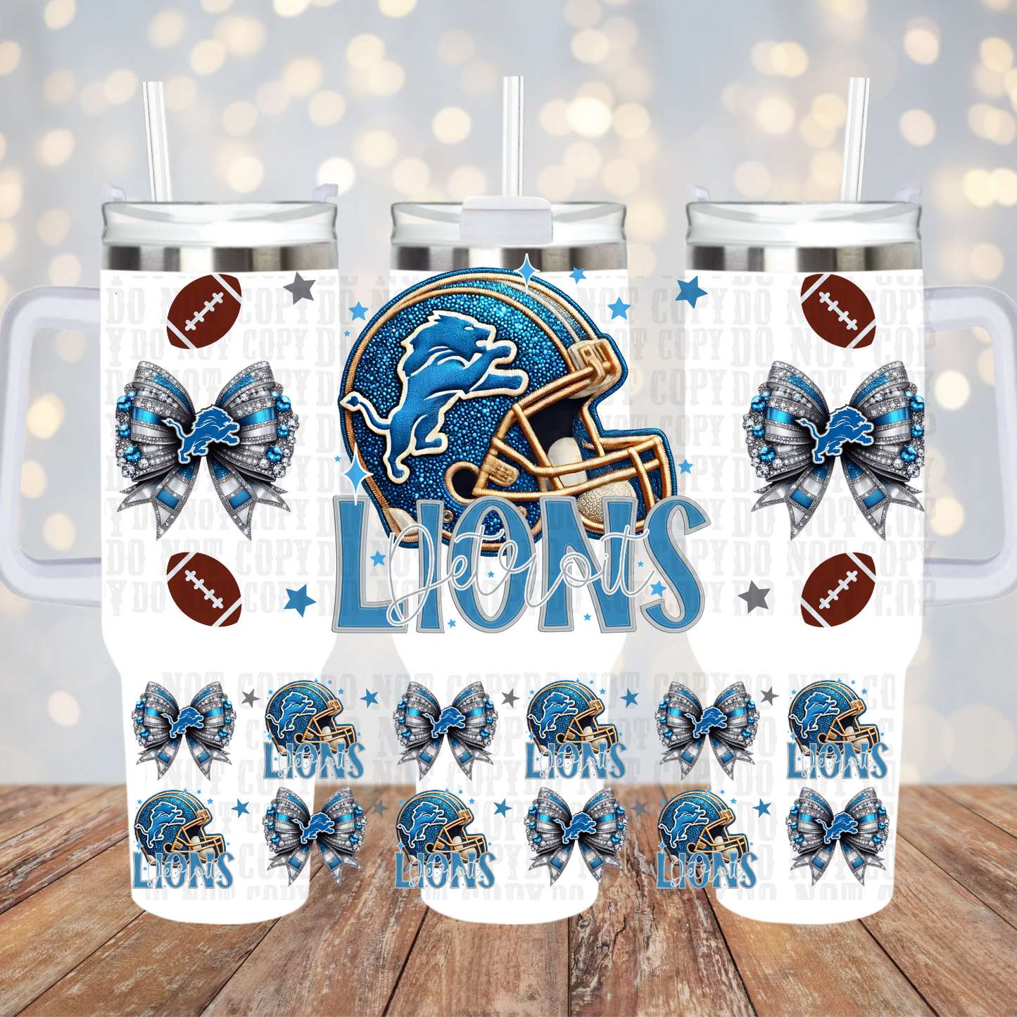 40oz Blue Kitty UV DTF Cup Wrap Top and Bottom