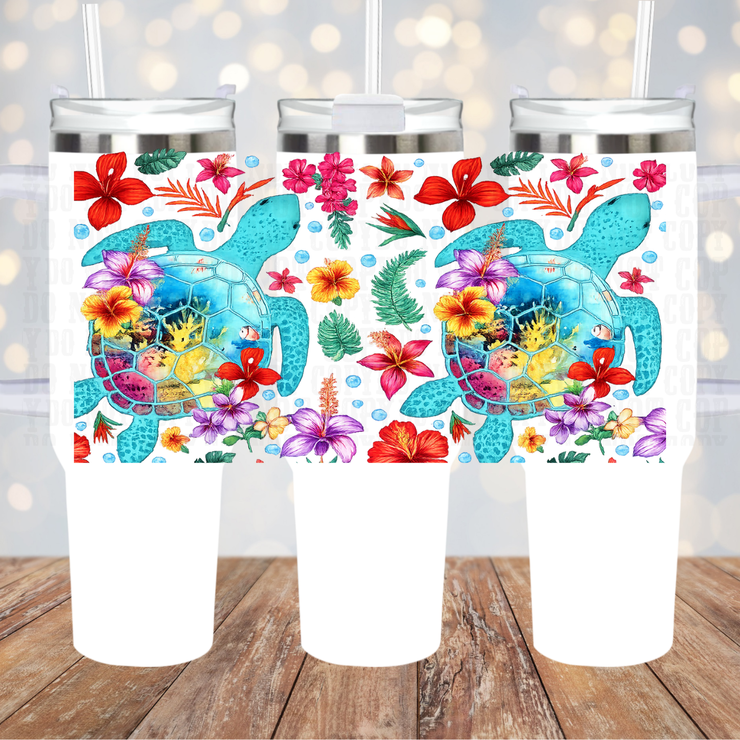 40oz FLORAL TURTLES UV DTF Cup Wrap