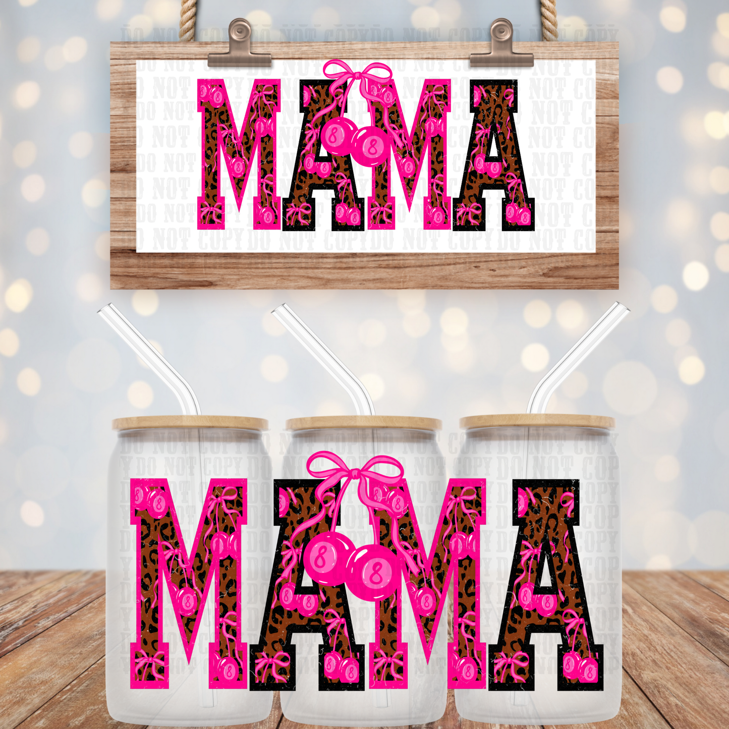 PINK CHEETAH CHERRY MAMA UV DTF CUP WRAP