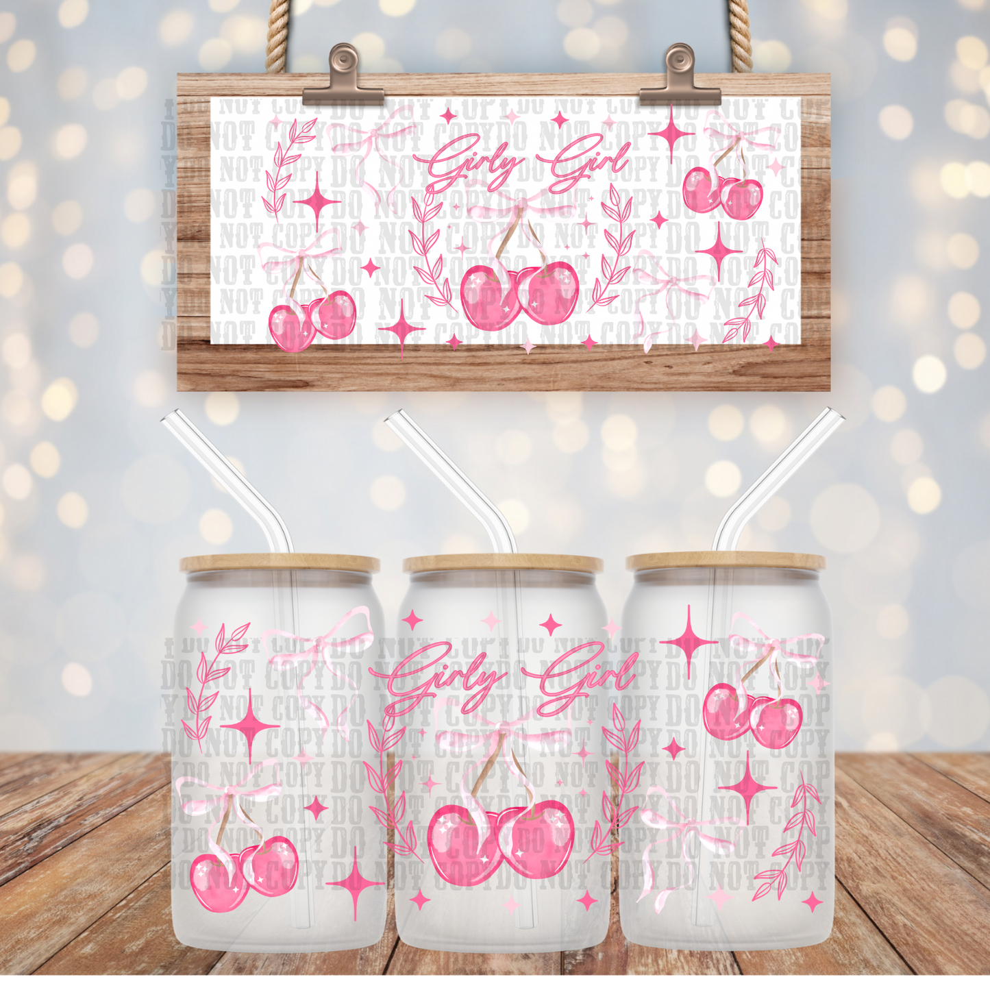 JUST A GIRL CHERRY UV DTF CUP WRAP
