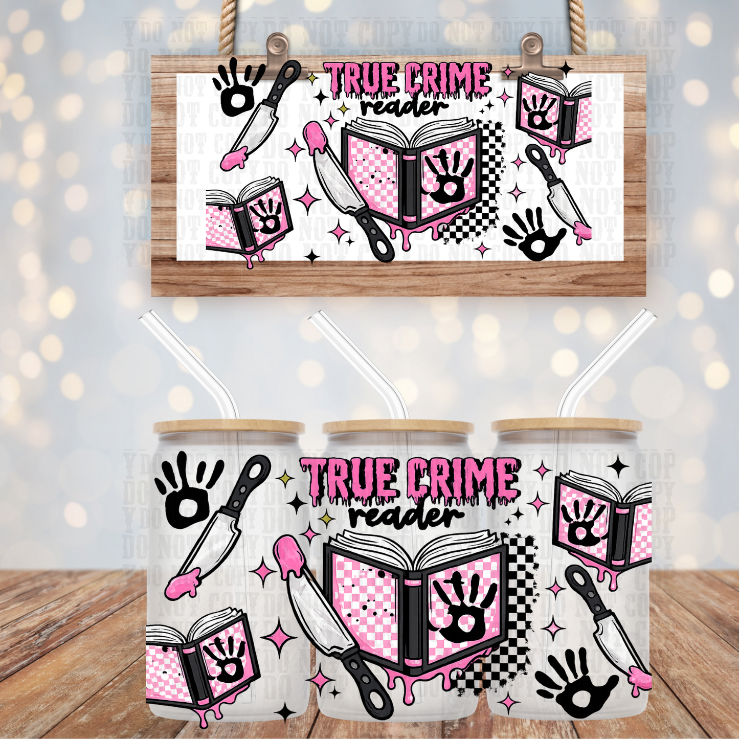TRUE CRIME READER UV DTF CUP WRAP