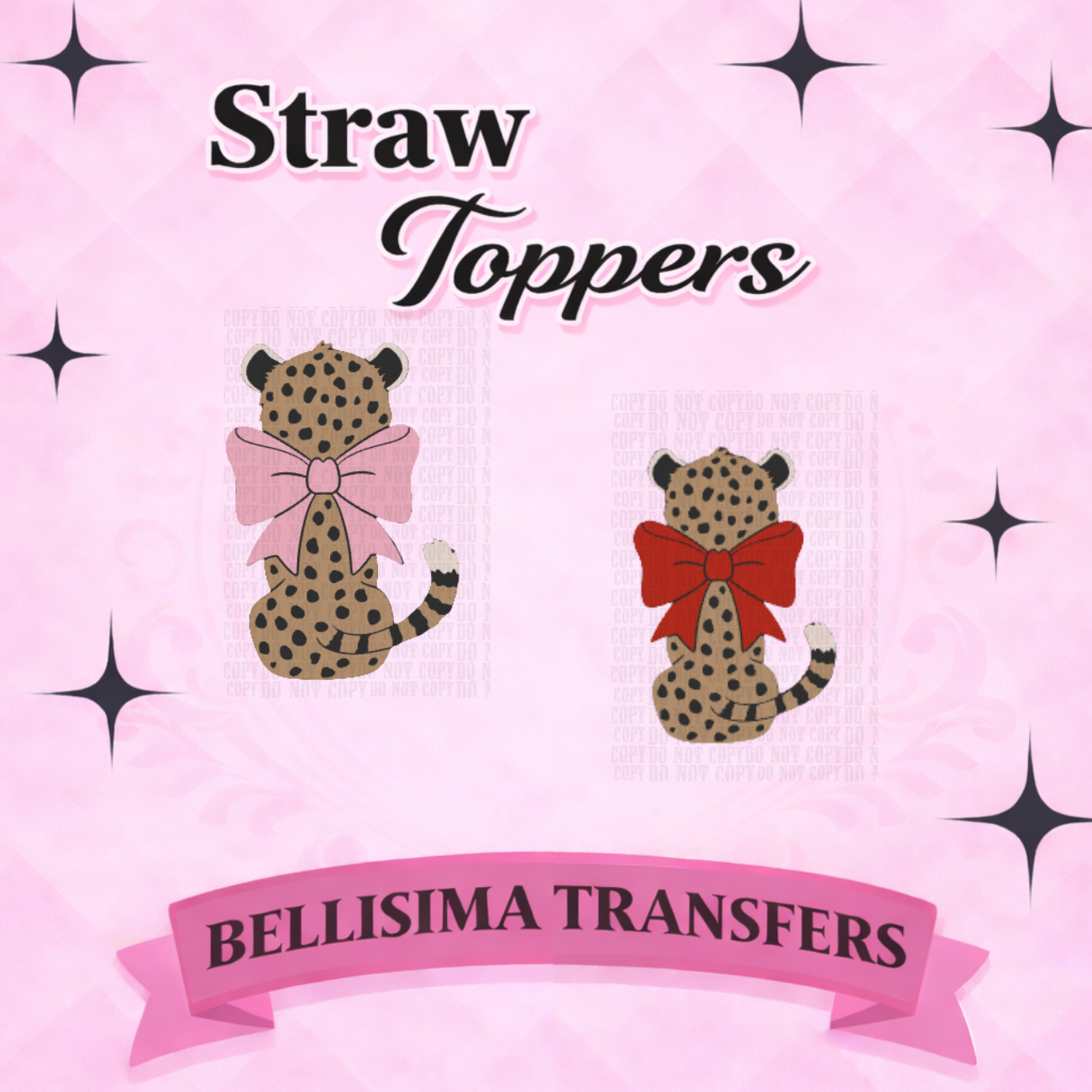 CHEETAH W/ BOW Straw Topper – 3D Printed Tumbler Accessory | Standard or Stanley
