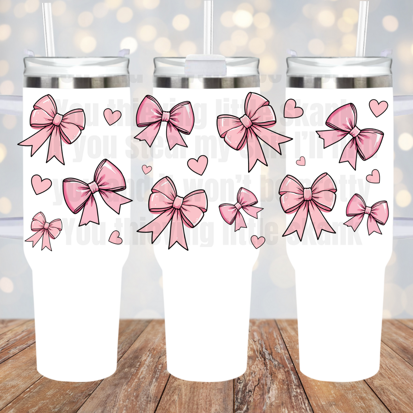 40oz COQUETTE PINK BOWEY CLUB UV DTF Cup Wrap