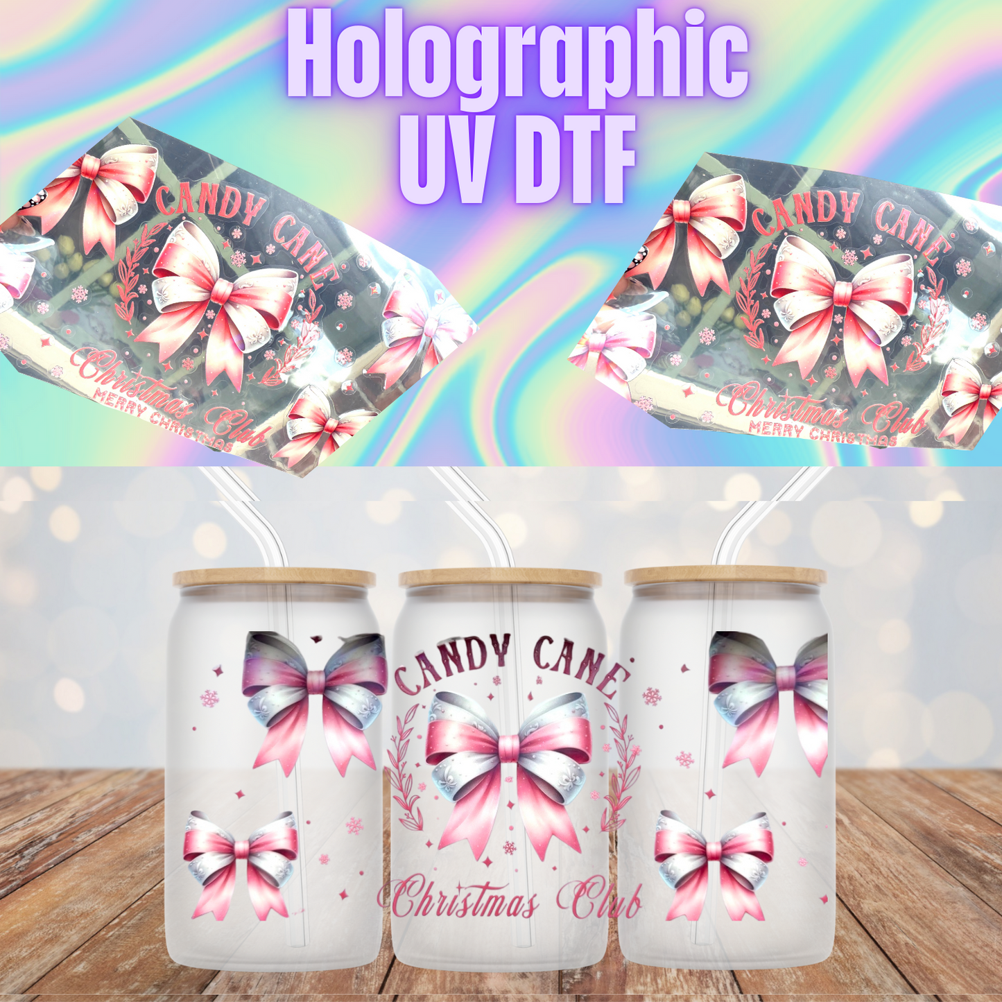 HOLOGRAPHIC CANDY CANE UV DTF CUP WRAP