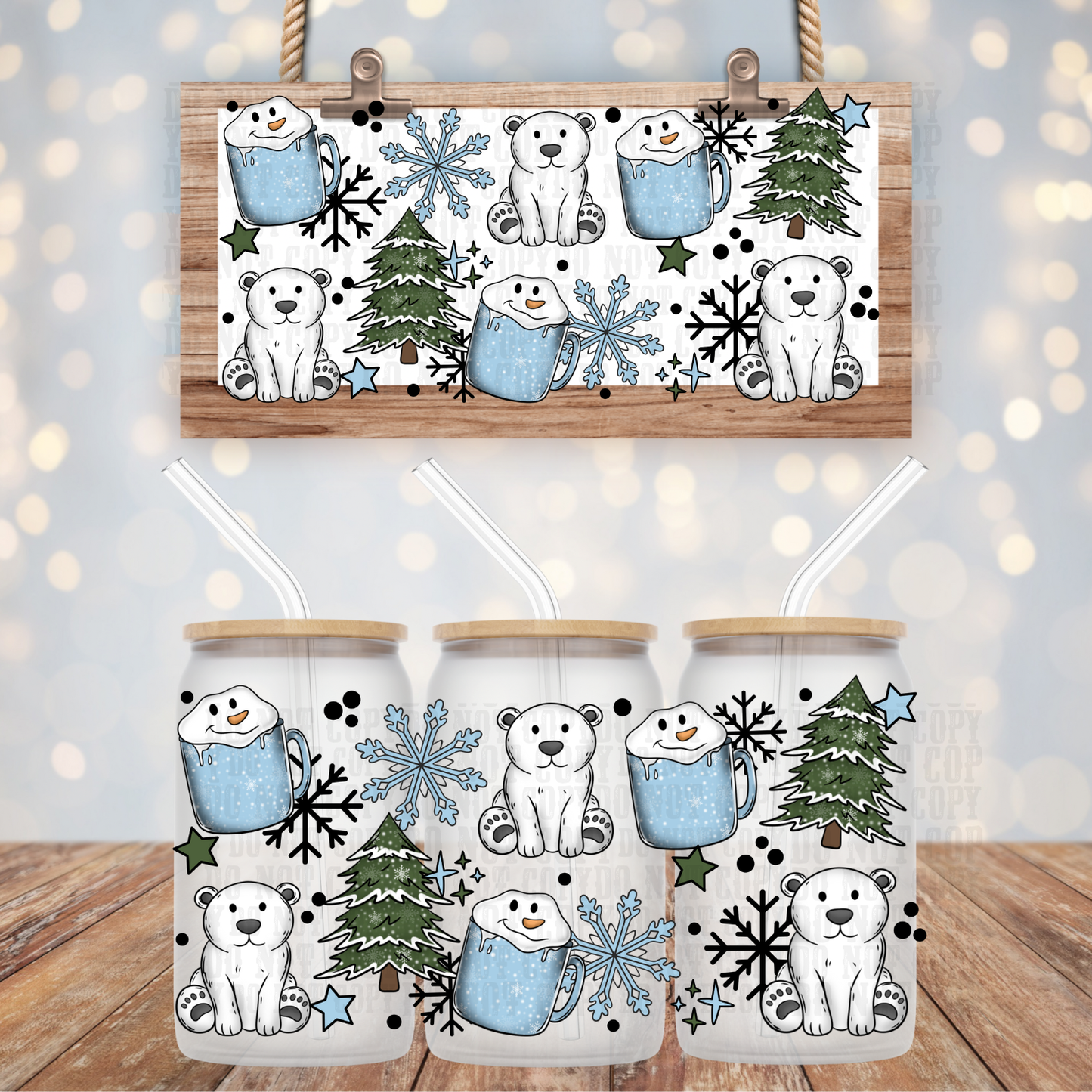 POLAR BEAR COFFEE UV DTF CUP WRAP